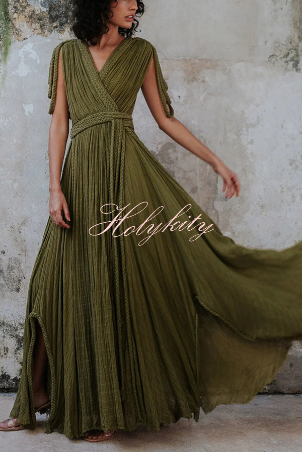 Resort Style Draped Braids Shoulder Backless Cover-up Loose Maxi Dress