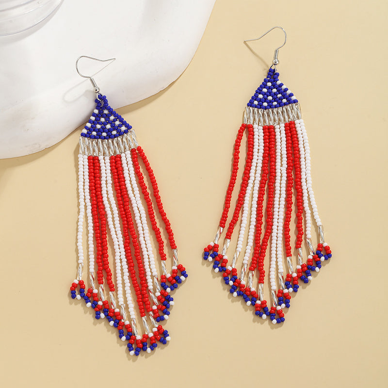 Stars and Bars Red Beaded Earrings