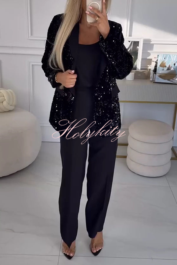 Fashion Sequin Lapel Long Sleeve Casual Blazer