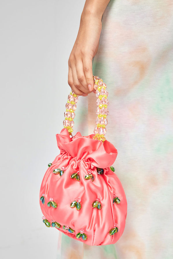 Drop-shaped Crystal-embellished Handmade Fabric Tote