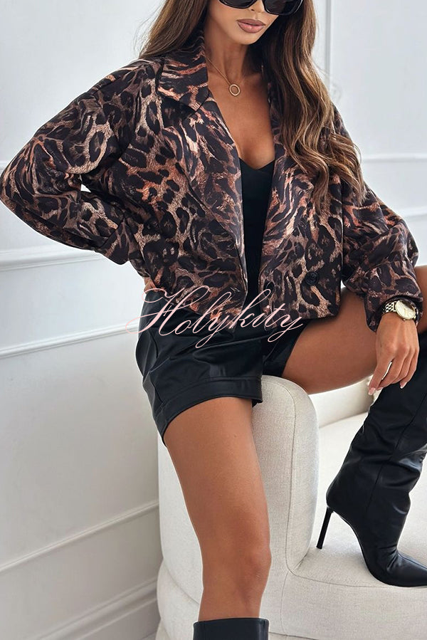 Leopard Print Long Sleeve Short Loose Casual Jacket