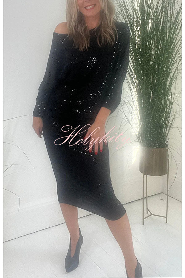 Full of Charm Sequin Dolman Sleeve Loose Midi Dress