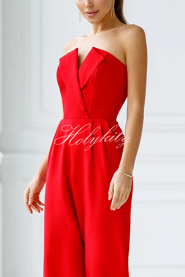 Tuxedo-style Off Shoulder Pocket Wide Leg Formal Jumpsuit