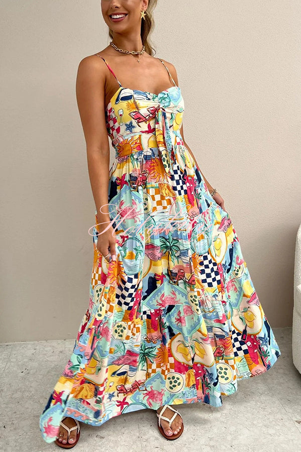 Radiant As Always Unique Print Front Tie-up Slip Maxi Dress