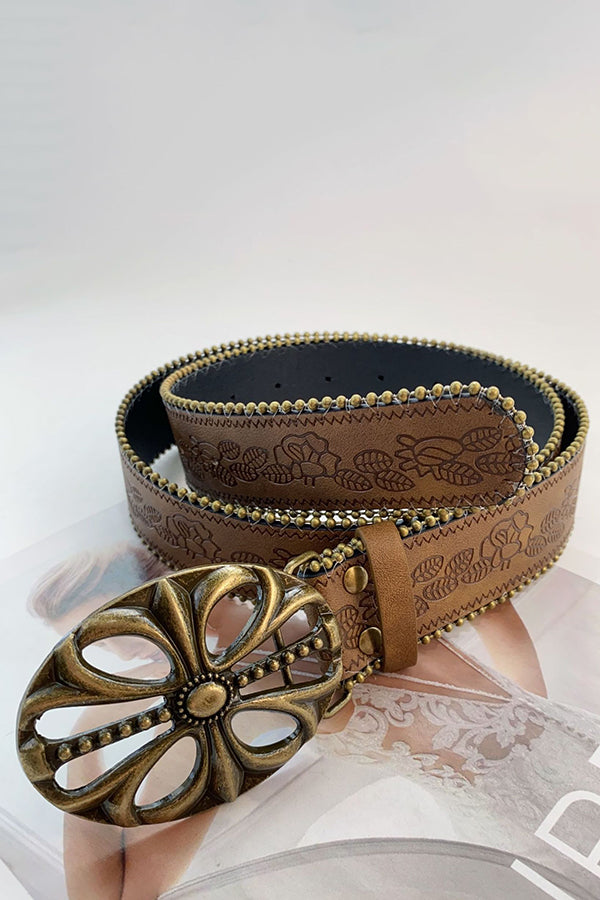 Retro Versatile Faux Leather Carved Brown Belt