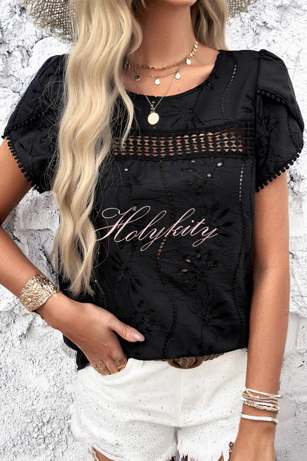 Stunning Cutout Jacquard Short Sleeve Top