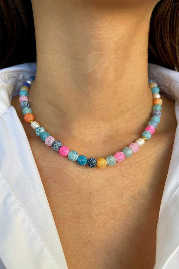 Simple Colorful Agate Bear Pendant Necklace