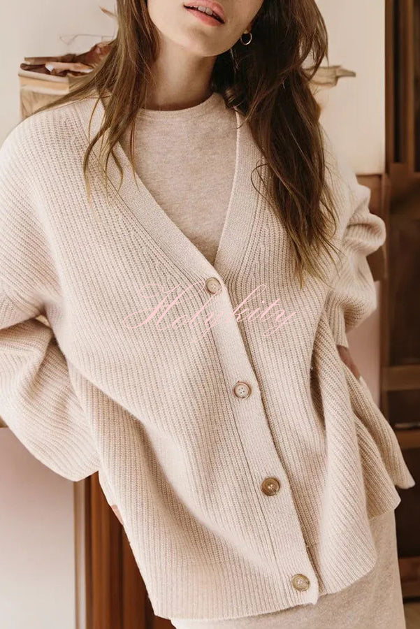 Mountain View Knit Ribbed Button Relaxed Cardigan