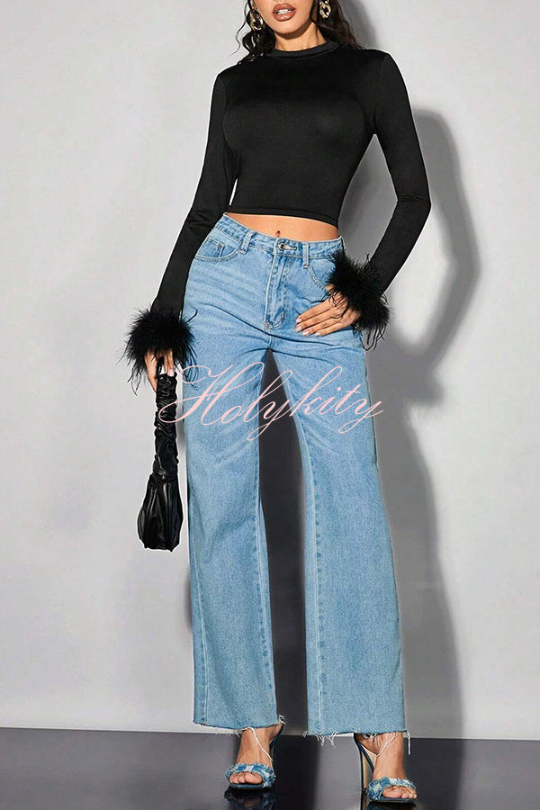 Delightful Feather Turtleneck Long Sleeve Top