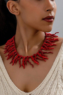 Bohemian Red Coral Necklace Two-piece Set