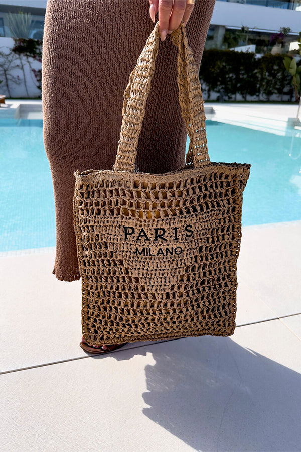 Letter Hollow Woven Beach Bag