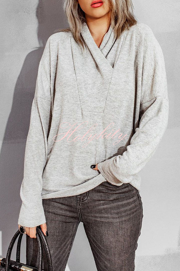 V Neck Long Sleeve Solid Color Hoodie