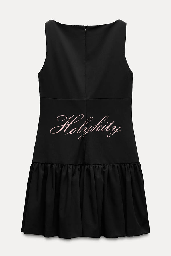 Solid Velvet Bow Embellished Sleeveless Mini Dress