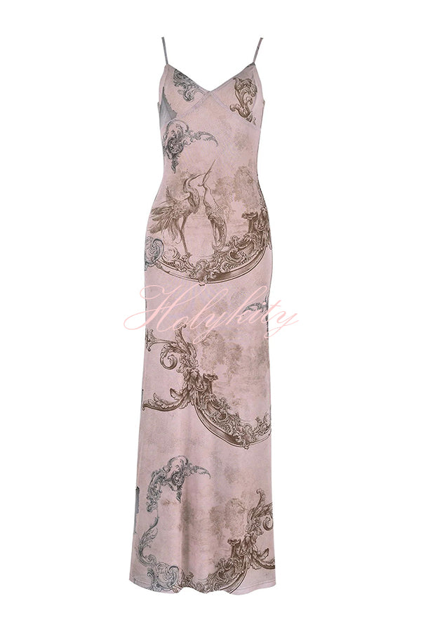 Reveling in The Unknown Floral Print Slip Stretch Maxi Dress