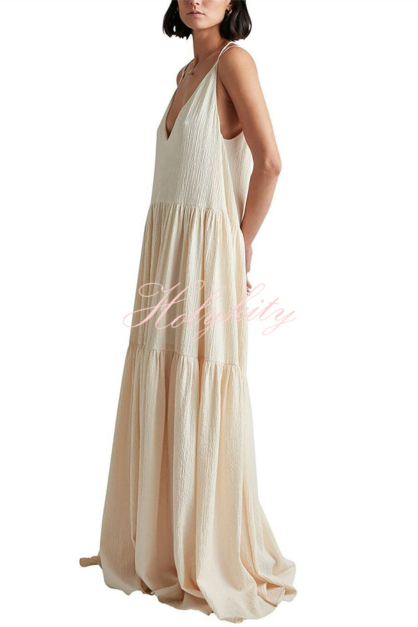 Beach Day Linen Blend Back Tie-up A-line Layered Maxi Dress