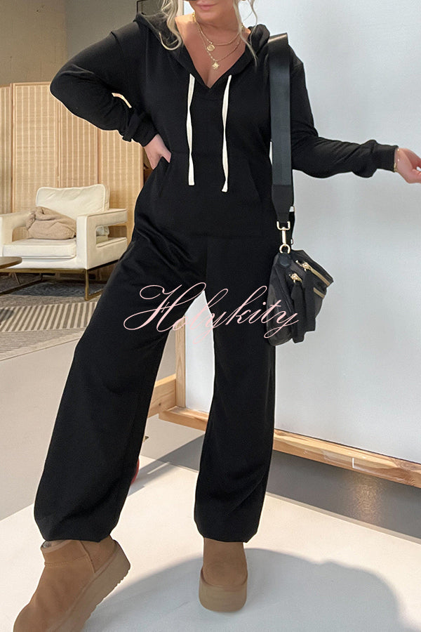 Cozy Days Long Sleeve Pocket Hooded Drawstring Jumpsuit