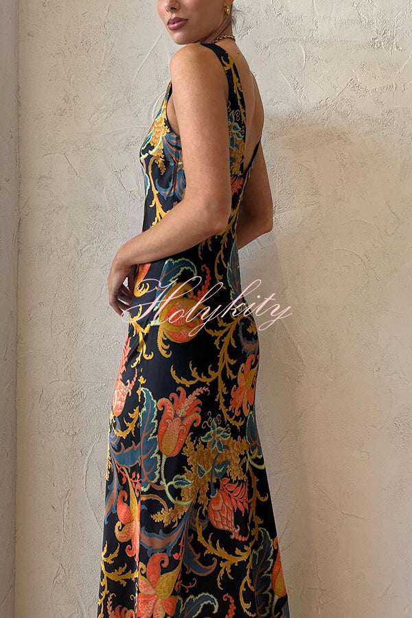 Forever Mine Satin Exclusive Botanical Print Slip Maxi Dress