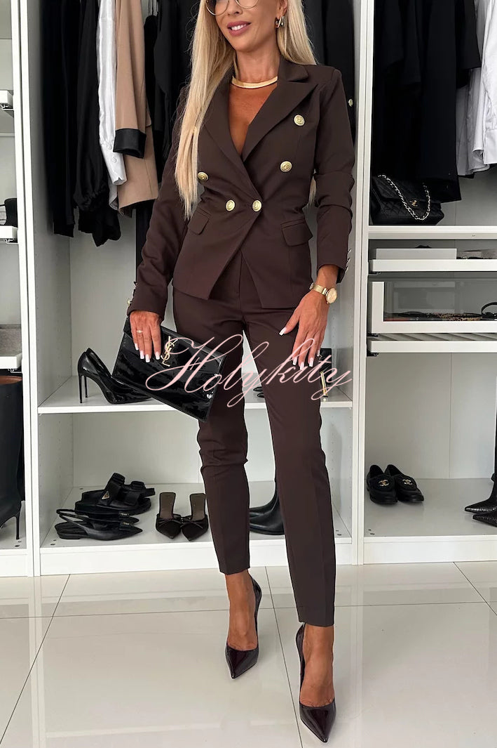 Feeling of Confidence Metal Button Long Sleeve Lapel Blazer