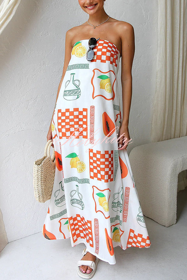 Sandy Silhouette Unique Print Strapless A-line Maxi Dress