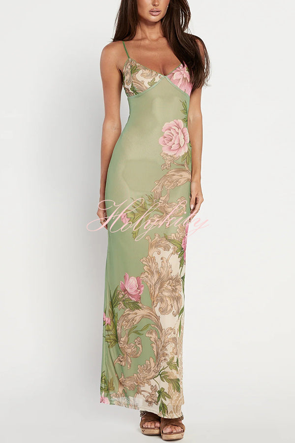 Reveling in The Unknown Floral Print Slip Stretch Maxi Dress