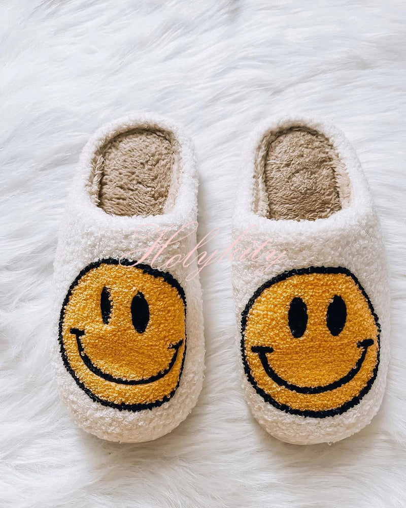 Smiley plush slippers