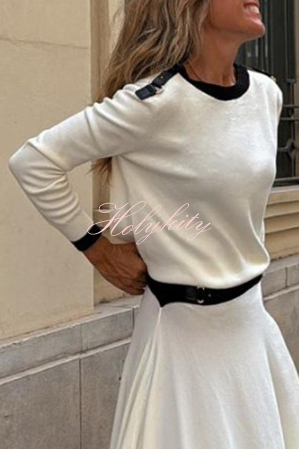 Kadie Colorblock Shoulder Buckle Detail Long Sleeve Loose Top