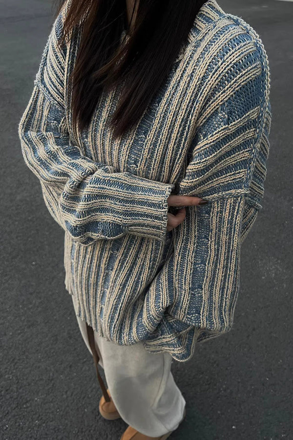 Retro Contrast Striped Knitted Loose Sweater