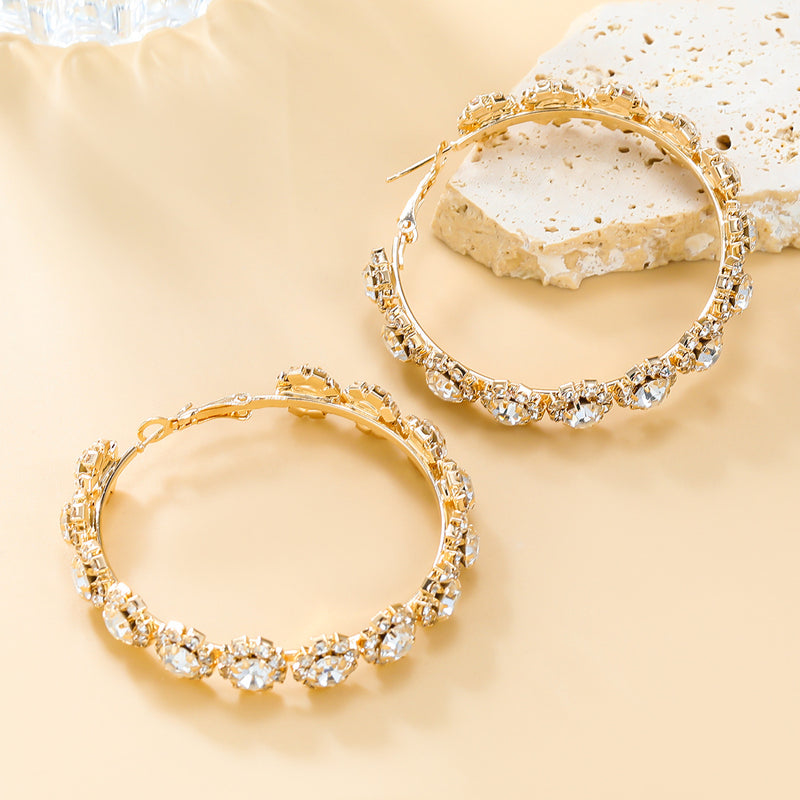 Textured Rhinestone Hoop Earrings