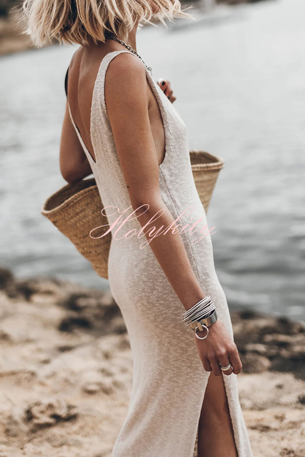 Vacation Breeze Knit Slit Loose Tank Midi Dress