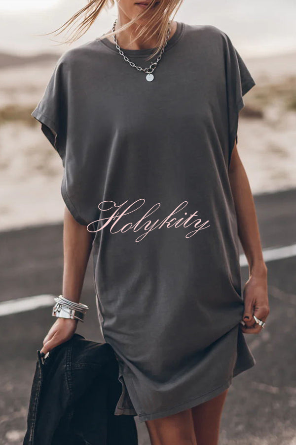 Absolutely Comfortable Cotton Blend Batwing Loose T-shirt Mini Dress