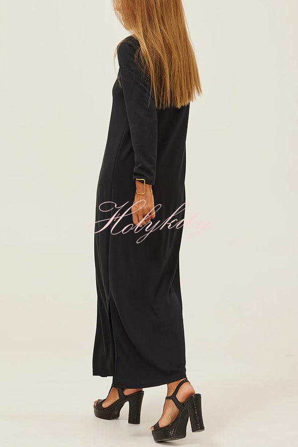 Solid Color V-neck Casual Slit Maxi Dress