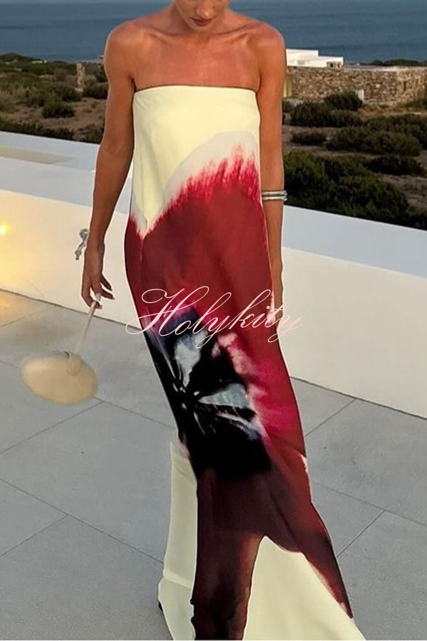 Floral Print Sexy Strapless Backless Belt Maxi Dress