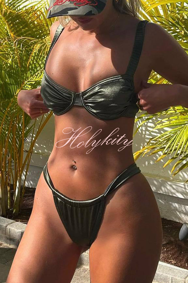 Satin Solid Color Sexy Two-piece Bikini Swimsuit