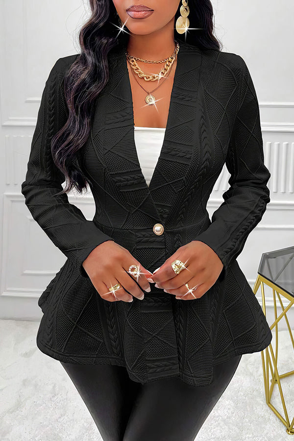 Solid Color V-neck Long-sleeved Button Waist Blazer