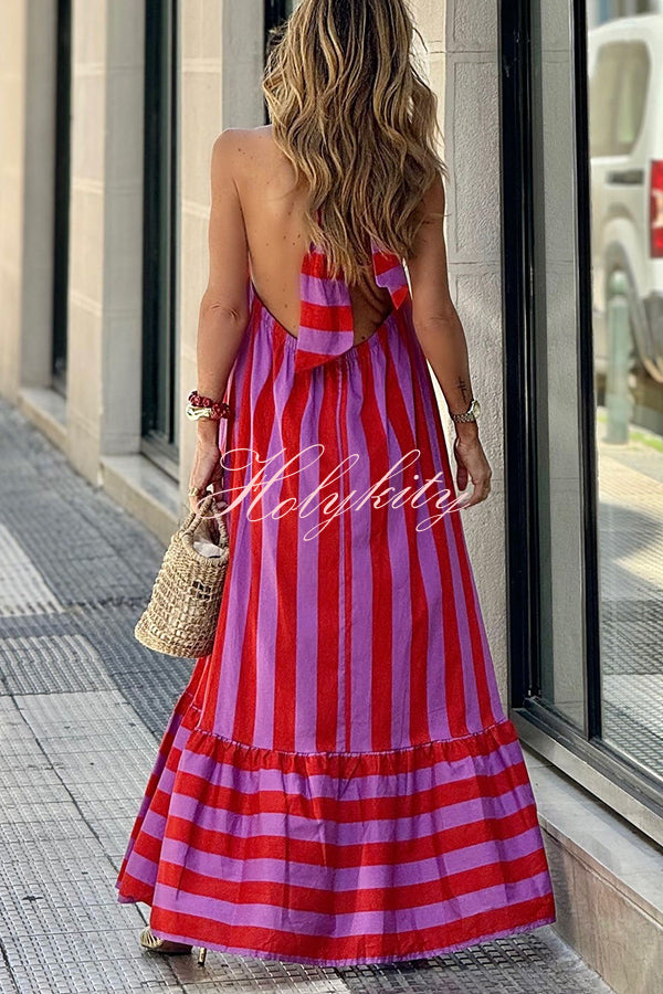 Roxane Linen Blend Striped Halter Neck A-line Maxi Dress