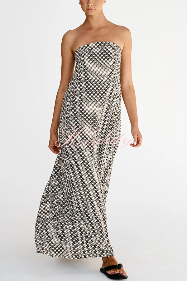 Kesia Printed Off Shoulder Strapless A-line Maxi Dress