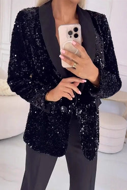 Fashion Sequin Lapel Long Sleeve Casual Blazer