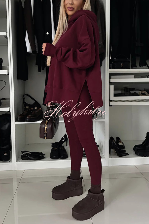 Fashion Loose Casual Hooded Long Sleeve Sweatshirt and Elastic Waist Leggings Set