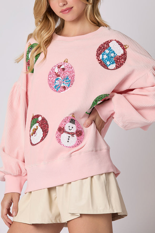 Christmas Egg Sequined Long Sleeve Loose Sweatshirt