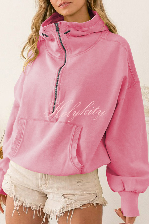 Front Pocket Zip Drawstring Long Sleeve Hoodie