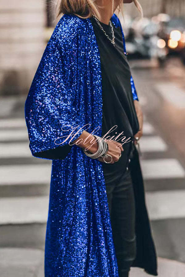 Disco Glamour Sequin Bell Sleeve Kimono