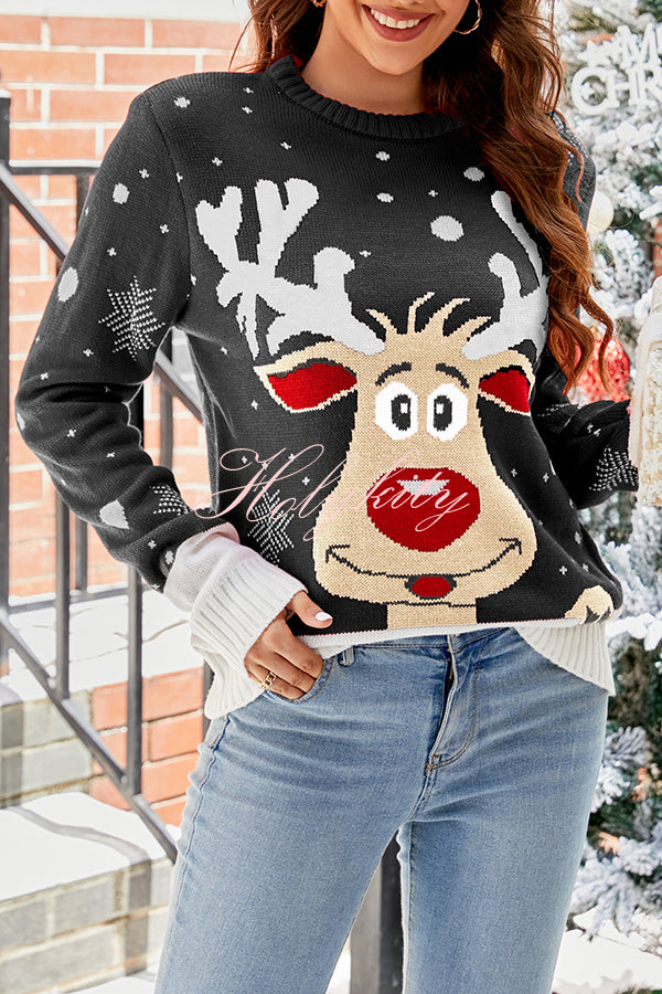 Christmas Print Crew Neck Long Sleeve Sweater