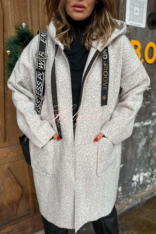 Fall Dreaming Animal Print Zipper Pocket Loose Hooded Midi Coat