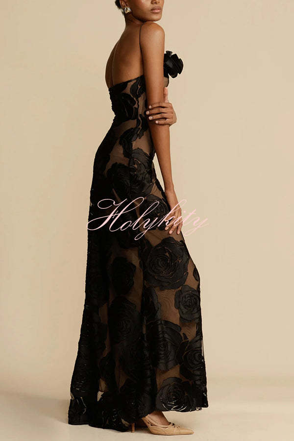 Timeless Elegance and Sexy Floral Print Asymmetrical Neckline Maxi Dress