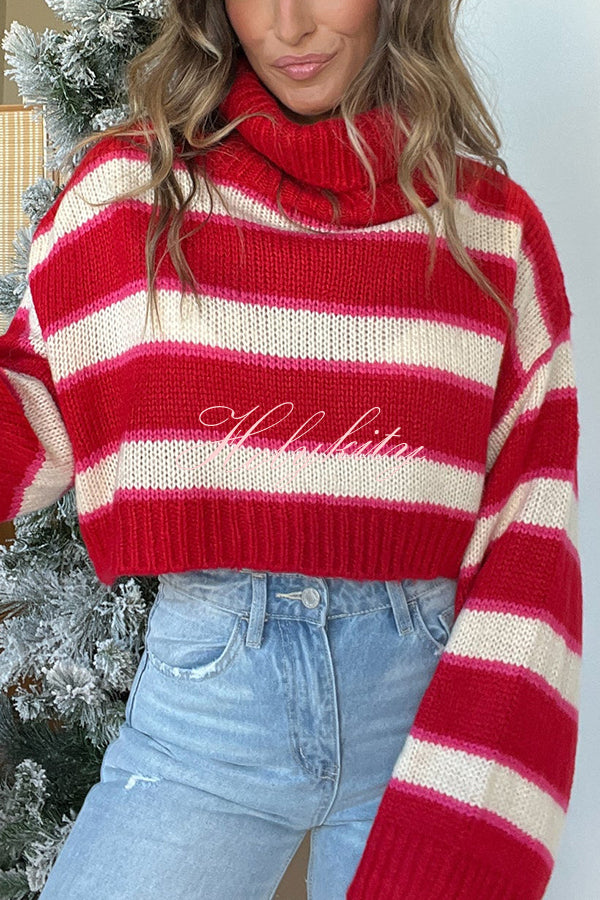 Fashion Striped Turtleneck Long Sleeve Loose Knit Sweater