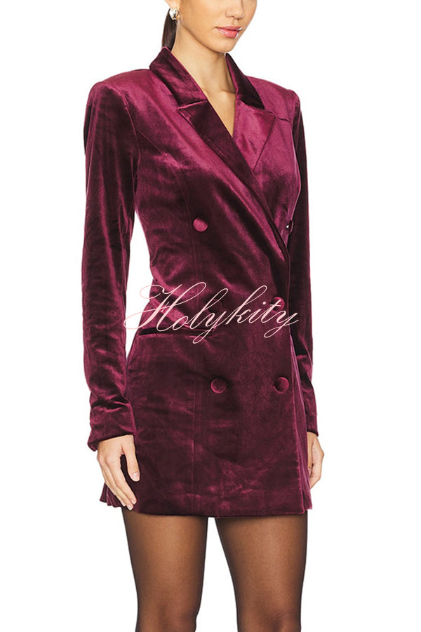 Holiday Soiree Solid Color Velvet Lapel Long Sleeve Blazer Mini Dress