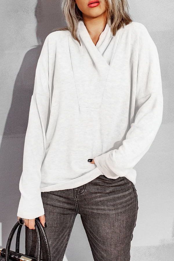 V Neck Long Sleeve Solid Color Hoodie