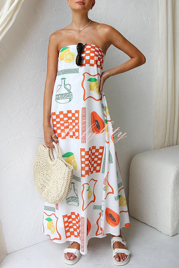 Sandy Silhouette Unique Print Strapless A-line Maxi Dress