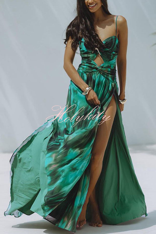 Unique Printed High Slit Beach Maxi Dress