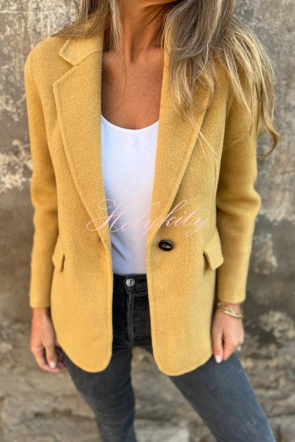 Daytime Perfection Faux Wool Lapel Button Relaxed Blazer